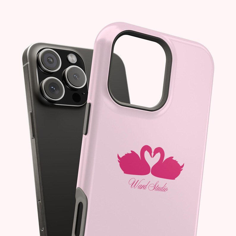 Pink Swans & Script Protective Magnetic Phone Case for iPhone
