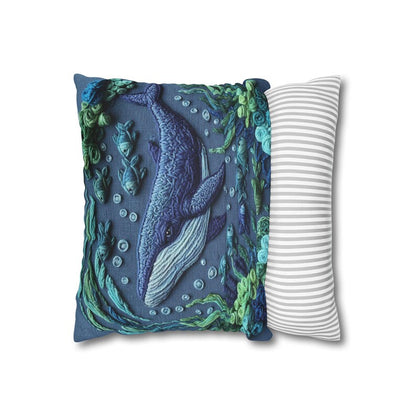 Whale Pillow Cover, Square Ocean Print, Coastal Home Decor, Nautical Sea Life Cushion, Beach house