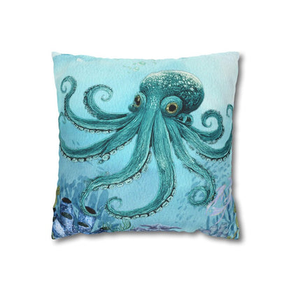 Octopus Pillow Cover, Square Ocean Print, Coastal Nautical Decor, Sea Life Throw Pillow Cover, Beach House decor