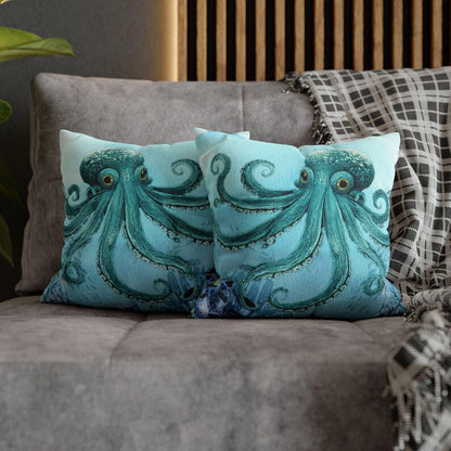 Octopus Pillow Cover, Square Ocean Print, Coastal Nautical Decor, Sea Life Throw Pillow Cover, Beach House decor