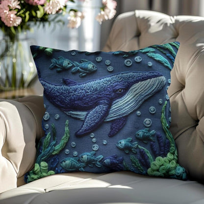 Whale Pillow Cover, Square Ocean Print, Coastal Home Decor, Nautical Sea Life Cushion, Beach house