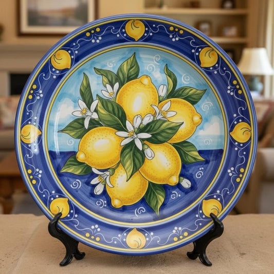 Italian Lemon Decorative Plate, Round Wall Art Inspired by Amalfi Coast Decor