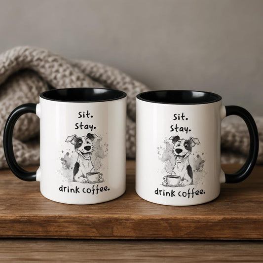 Sit Stay Drink Funny Dog Coffee Mug, Funny, Humor, Cartoon, Gift for Him or Her, Present, Birthday, Holiday
