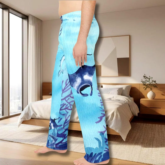 Mens Stingray Pajama Pants, Ocean PJ Bottoms, Coastal Lounge Pants, Marine Life Sleepwear, Beach Dad Gift