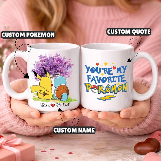 Personalized Poke Couple Mug, Custom Names & Favorite Characters, Valentine Gift, Romantic Gift for Couples, Anniversary Gift