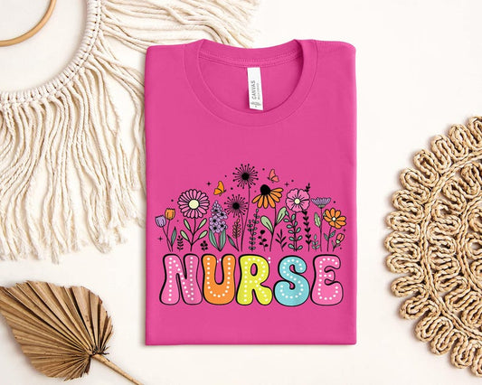 Nurse Floral Shirt, Cute Nurse Gift, Nurse RN Appreciation Top, Nurses Week Shirt, Colorful Retro Nurse T-Shirt,Boho Floral Nurse Sweatshirt