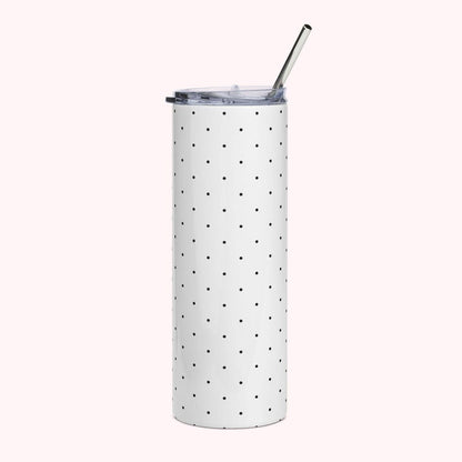 Insulated Polka Dot Water Bottle 20oz Stainless Steel Travel Tumbler with Reusable Metal Straw