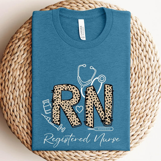 Leopard Print RN Shirt, Registered Nurse T-Shirt, Nursing School Gift, Nurse Appreciation Tee, Medical Stethoscope Top, Nurse Life Hoodie