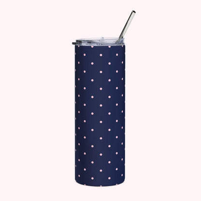 Insulated Polka Dot Water Bottle 20oz Stainless Steel Travel Tumbler with Reusable Metal Straw