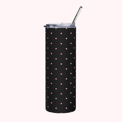 Insulated Polka Dot Water Bottle 20oz Stainless Steel Travel Tumbler with Reusable Metal Straw