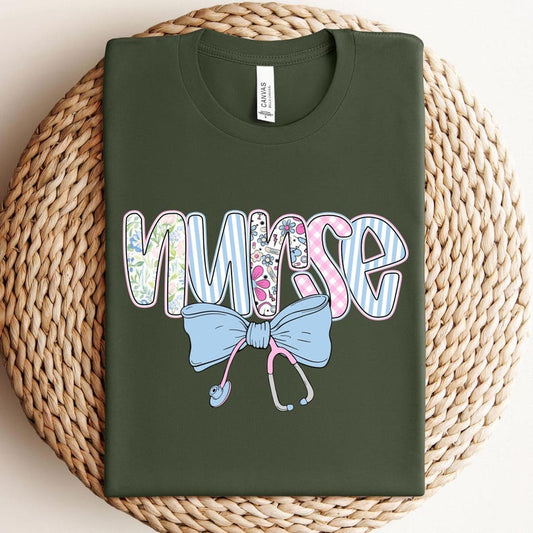 Coquette Bow Nurse Sweater, Floral Nurse Sweatshirt, Nurse Life Crewneck, Nurse Appreciation Gift For Women, Registered Nurse Sweatshirt