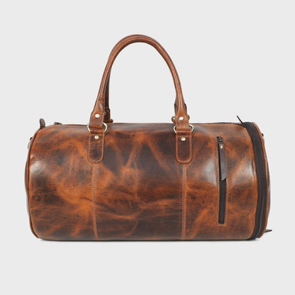 Full Grain Leather Gym Duffle Bag with Shoe Compartment – Vintage Weekender Carry On