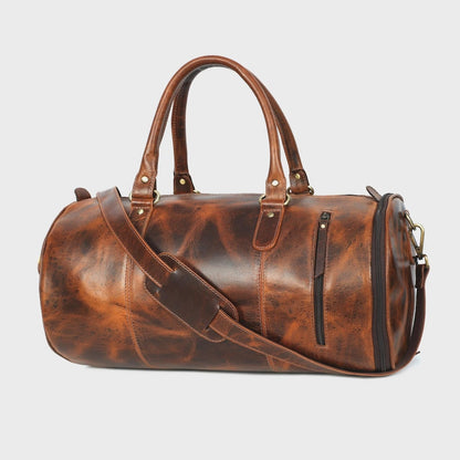 Full Grain Leather Gym Duffle Bag with Shoe Compartment – Vintage Weekender Carry On