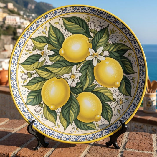 Amalfi Coast inspired by Italy Lemon Decorative Plate Mediterranean Ceramic Art including Stand