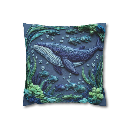 Whale Pillow Cover, Square Ocean Print, Coastal Home Decor, Nautical Sea Life Cushion, Beach house