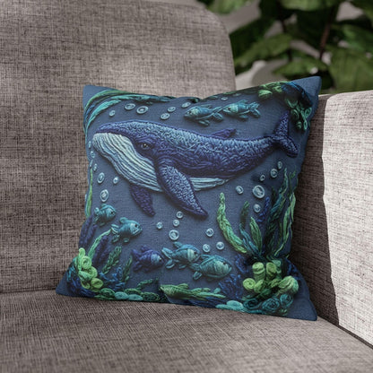 Whale Pillow Cover, Square Ocean Print, Coastal Home Decor, Nautical Sea Life Cushion, Beach house