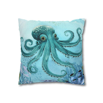 Octopus Pillow Cover, Square Ocean Print, Coastal Nautical Decor, Sea Life Throw Pillow Cover, Beach House decor