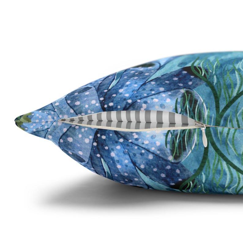 Octopus Pillow Cover, Square Ocean Print, Coastal Nautical Decor, Sea Life Throw Pillow Cover, Beach House decor
