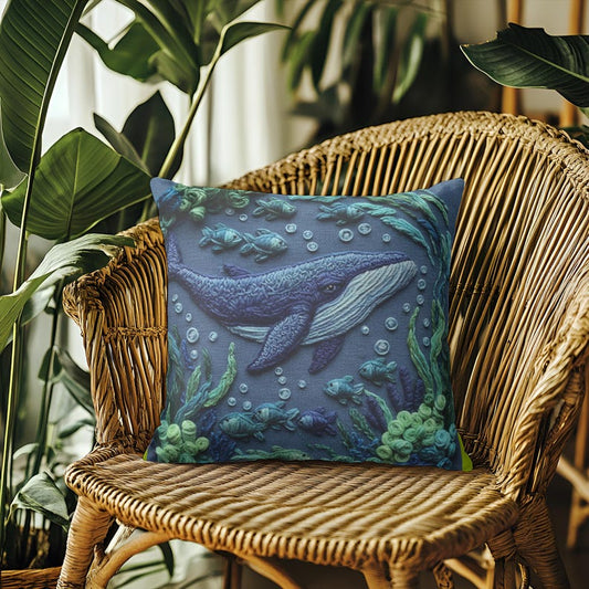 Whale Pillow Cover, Square Ocean Print, Coastal Home Decor, Nautical Sea Life Cushion, Beach house