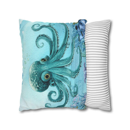 Octopus Pillow Cover, Square Ocean Print, Coastal Nautical Decor, Sea Life Throw Pillow Cover, Beach House decor