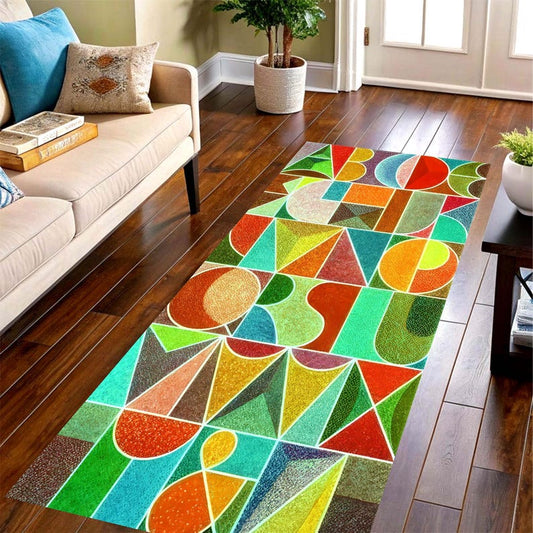 Alphabet Runner Rug: Colorful Geometric Letter Hallway Carpet, Non-Slip Machine-Washable