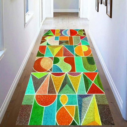 Alphabet Runner Rug: Colorful Geometric Letter Hallway Carpet, Non-Slip Machine-Washable