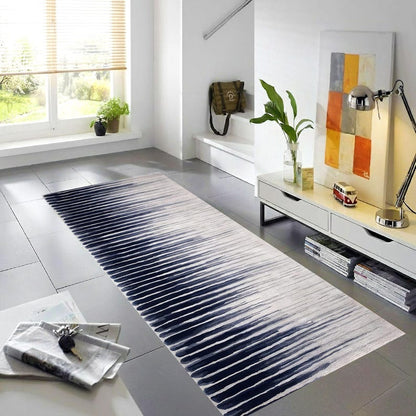 Navy Ombre Printed Runner Rug: Modern Striped Carpet, Non-Slip Machine-Washable