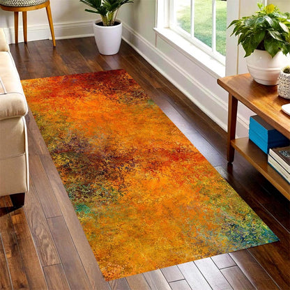 Autumn Rust Abstract Hallway Runner Rug: Non-Slip Machine-Washable
