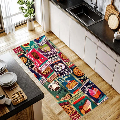 Retro Dessert Kitchen Runner Rug: Vintage Bakery Hallway Carpet, Non-Slip Machine-Washable