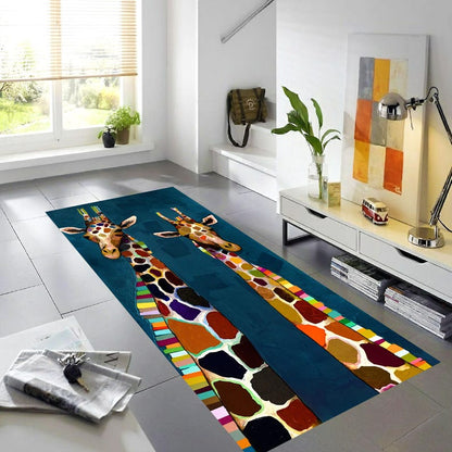 Colorful Giraffe Runner Rug: Modern Animal Art Carpet, Non-Slip Machine-Washable
