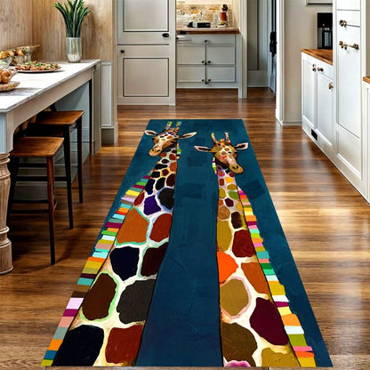 Colorful Giraffe Runner Rug: Modern Animal Art Carpet, Non-Slip Machine-Washable