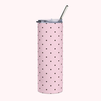Insulated Polka Dot Water Bottle 20oz Stainless Steel Travel Tumbler with Reusable Metal Straw