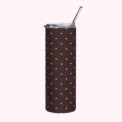 Insulated Polka Dot Water Bottle 20oz Stainless Steel Travel Tumbler with Reusable Metal Straw