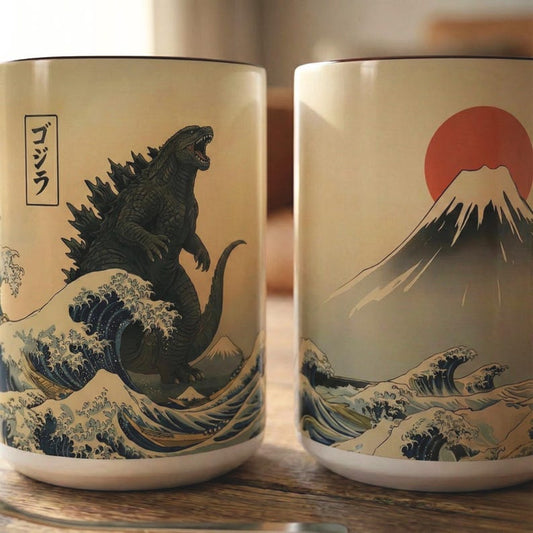 Vintage Godzilla Accent Mug, Godzilla Kaiju Mug King Of The Monsters, Godzilla Accent Mug, Japanese  Monster Great Wave Summer gift for him