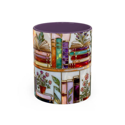 Floral Bookish Stained-Glass Style Mug, Book Lover Gift, Library Aesthetic Cup, Reading Mug