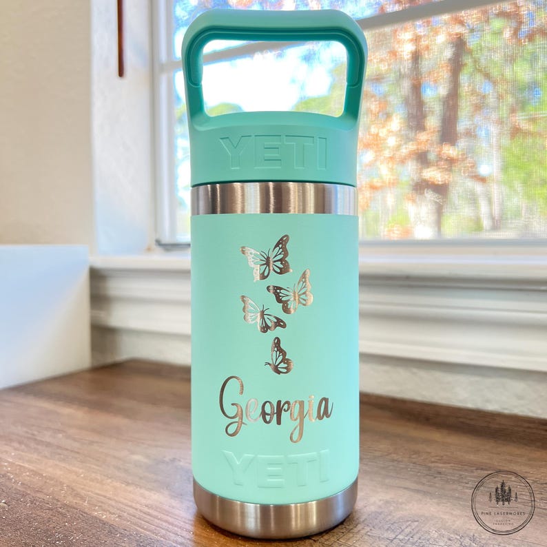 Personalized Kids Custom Yeti Rambler Jr Water Bottle Engraved Insulated Tumbler Back to School Gift Idea for Children 20 Theme Options