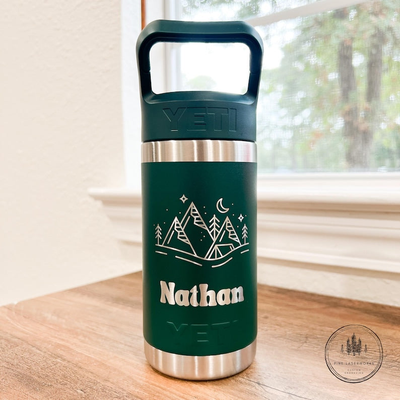 Personalized Kids Custom Yeti Rambler Jr Water Bottle Engraved Insulated Tumbler Back to School Gift Idea for Children 20 Theme Options
