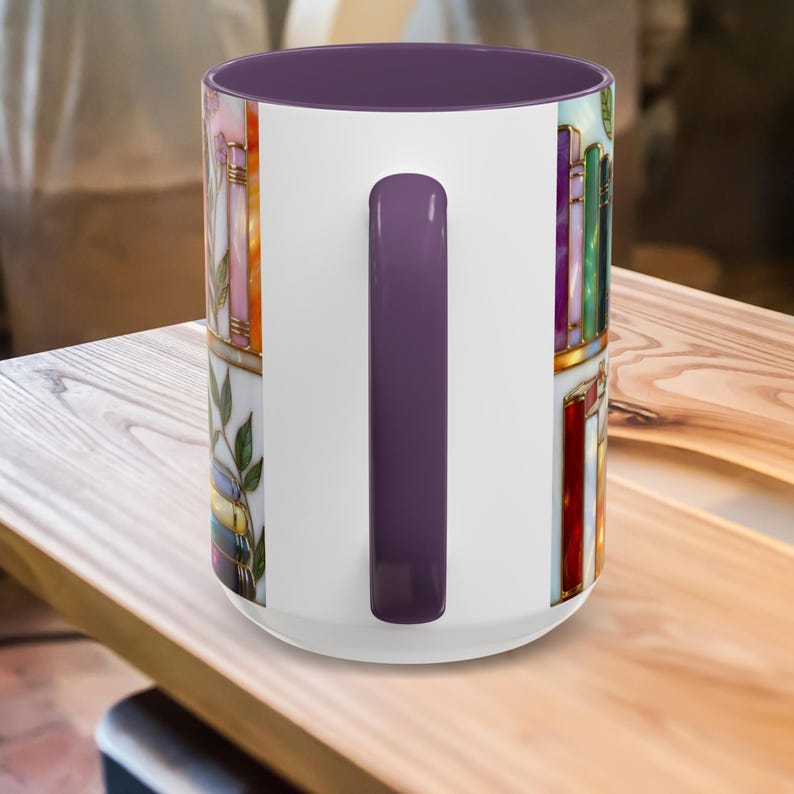 Floral Bookish Stained-Glass Style Mug, Book Lover Gift, Library Aesthetic Cup, Reading Mug