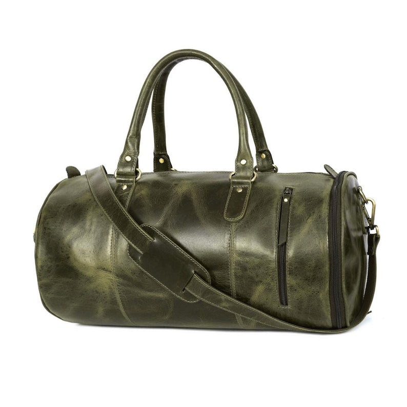 Full Grain Leather Gym Duffle Bag with Shoe Compartment – Vintage Weekender Carry On