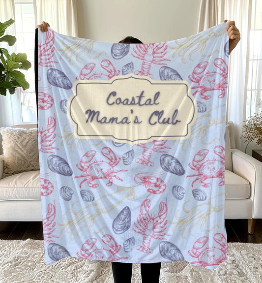 Coastal Mama Blanket, Coastal Mothers Day Gift, Beach House Mom Throw, Nautical Mama Club Blanket, Blue Ocean Home Decor