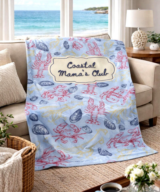 Coastal Mama Blanket, Coastal Mothers Day Gift, Beach House Mom Throw, Nautical Mama Club Blanket, Blue Ocean Home Decor