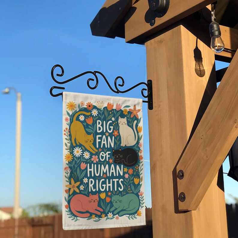 Cat Human Rights Garden Flag: Retro Floral Yard Decor