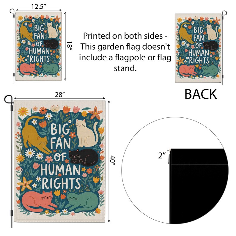 Cat Human Rights Garden Flag: Retro Floral Yard Decor