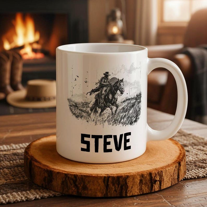 Custom Cowboy Mug, Vintage Inspired Cowboy Cup,  Western Coffee Cup, Birthday Gift For Him, Gift for Dad, Husband, Cowboy Lover, Camping Mug