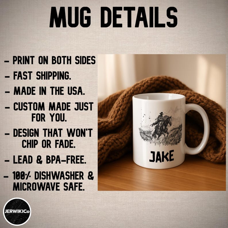 Custom Cowboy Mug, Vintage Inspired Cowboy Cup,  Western Coffee Cup, Birthday Gift For Him, Gift for Dad, Husband, Cowboy Lover, Camping Mug