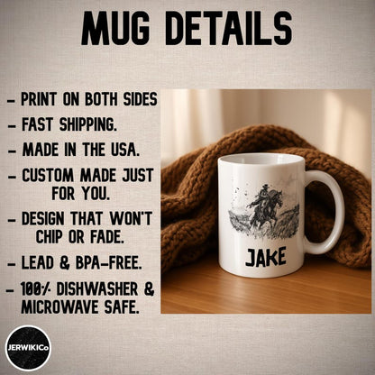 Custom Cowboy Mug, Vintage Inspired Cowboy Cup,  Western Coffee Cup, Birthday Gift For Him, Gift for Dad, Husband, Cowboy Lover, Camping Mug