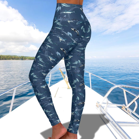 Ocean Marine Life Leggings High Waisted, Dolphin Whale Shark Sea Turtle Yoga Pants, Coastal Workout Leggings, Ocean Lover Activewear