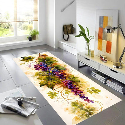 Watercolor Grape Vine Runner Rug: Vineyard Botanical Kitchen Carpet, Non-Slip Machine-Washable