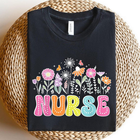Nurse Floral Shirt, Cute Nurse Gift, Nurse RN Appreciation Top, Nurses Week Shirt, Colorful Retro Nurse T-Shirt,Boho Floral Nurse Sweatshirt