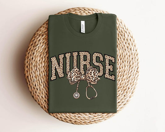 Nurse Leopard Print Stethoscope Sweatshirt, Cheetah Print Nurse Hoodie, Personalized Gift for Healthcare Worker, Leopard Varsity Sweatshirt